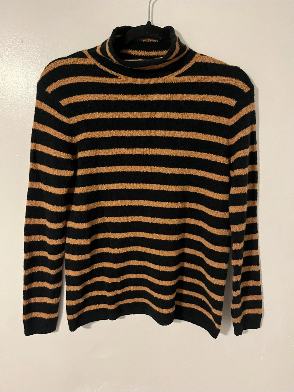 J. Crew Black and Tan Striped Turtleneck Sweater